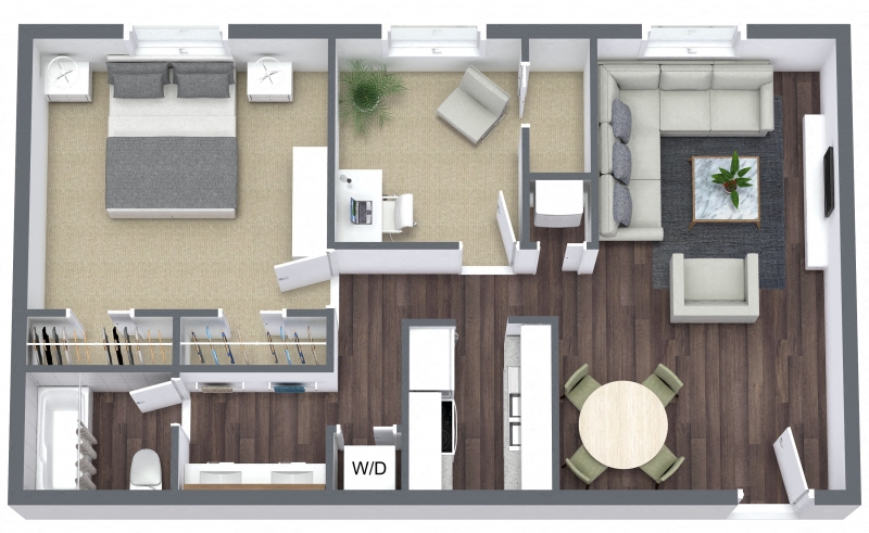Floor plan for 1 bed, 1 bath, 650 sqft